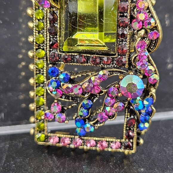 Monet Rectangle Lapel Pin Brooch Pendant Rhinestones Gold Plated Jewelry 2.25" - Picture 4 of 10